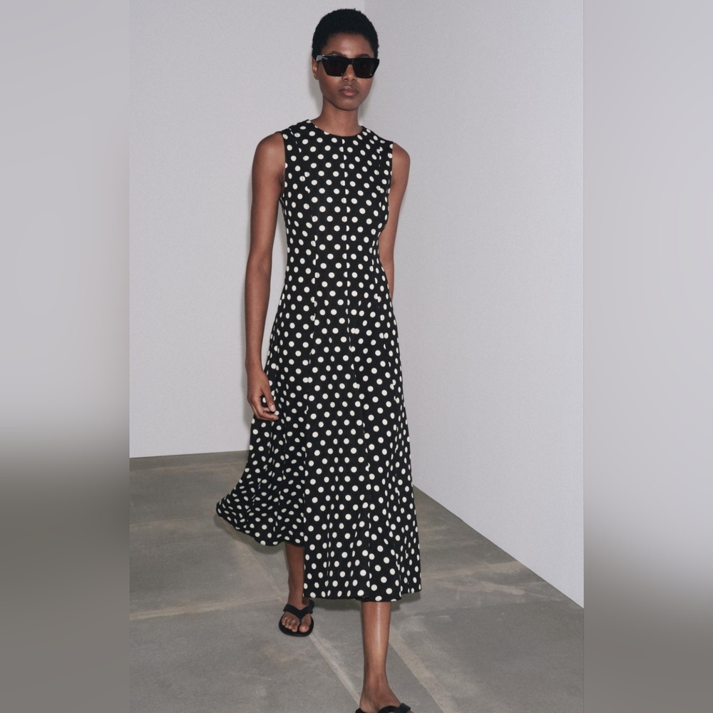 Zara Black Dress with Cream Polka Dots